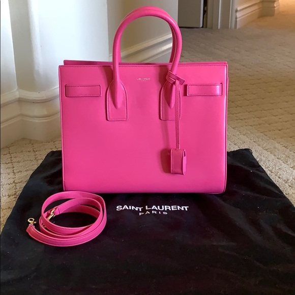 Saint Laurent Handbags - SAINT LAURENT Calfskin Small Sac De Jour Pink.